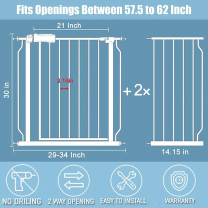 57.5-62 Inch Extra Wide Baby Gates for Stairs Doorways Pressure Mount No Drill Dog Pet Gate