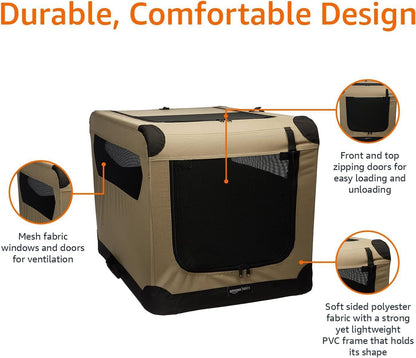 Amazon Basics Dog Crate, Travel Dog Kennel Double Door Collapsible, Lightweight Soft-Sided Folding