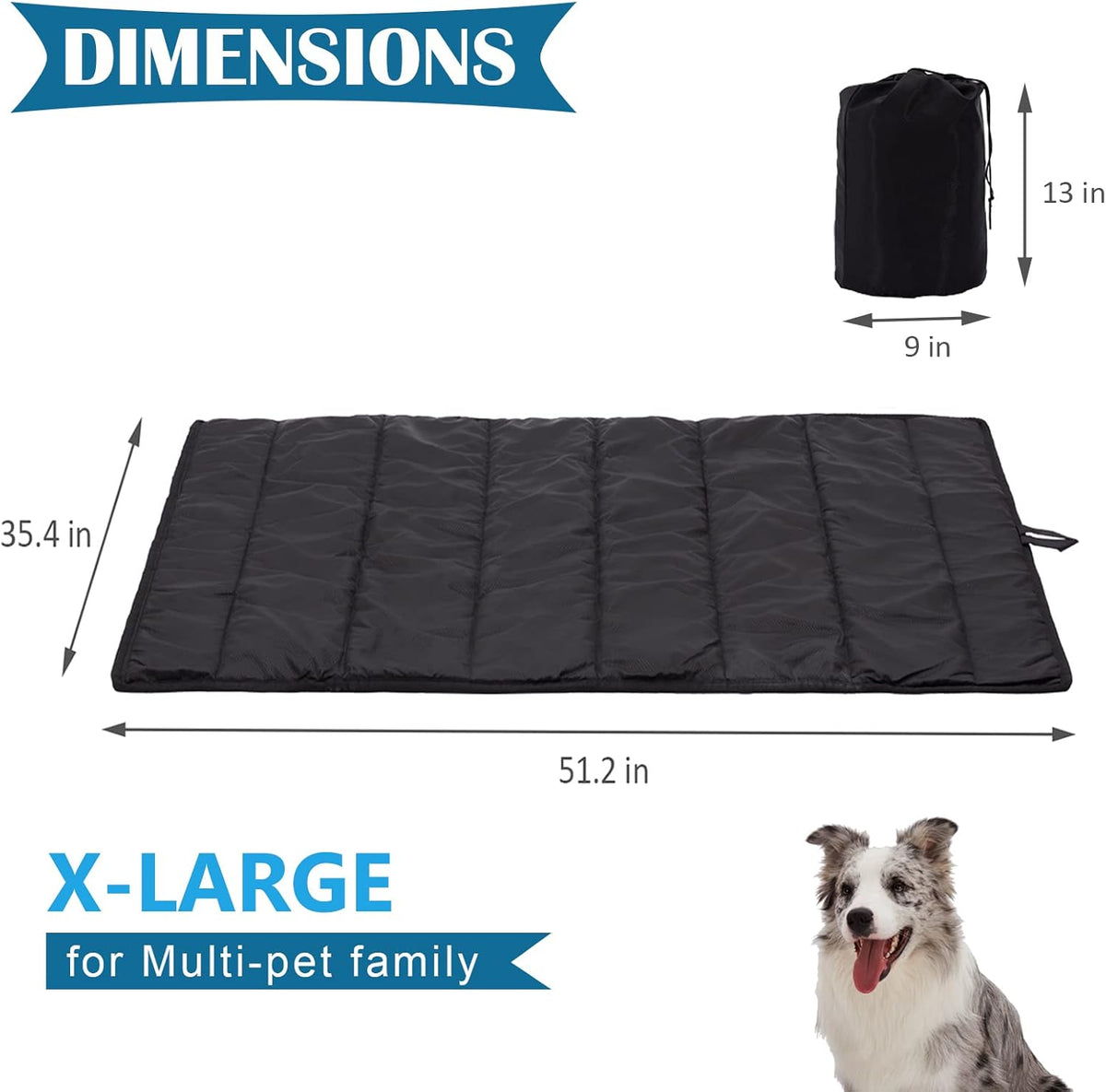 BDEUS 51x35In Extra Large Size Outdoor Dog Bed, Waterproof & Portable Camping Travel Pet Mat, Easy