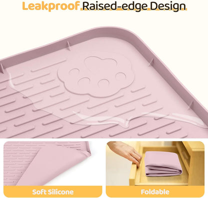 Dog Food Mat, Extra Large 40" x 28" Silicone Pet Feeding Mat with Raised Edge Pet Placemat for