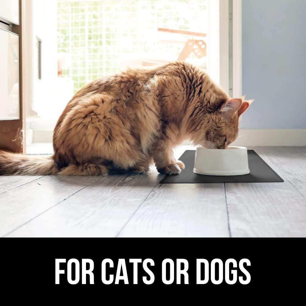 GORILLA GRIP 100% Waterproof Raised Edge BPA Free Silicone Pet Feeding Mat, Dog Cat Food Mats