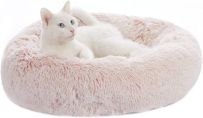 Bedfolks Calming Donut Dog Bed Cat Bed, 23 Inches Round Fluffy Dog Beds for Small Dogs, Machine