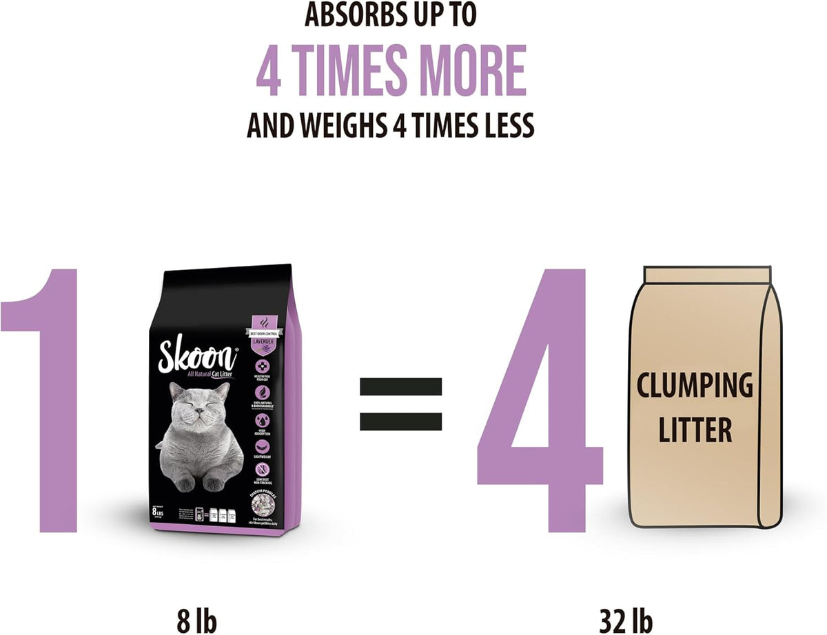Skoon All Natural Cat Litter (1 Bag) - Lavender - Lightweight, Low Tracking, Non-Clumping Diatom