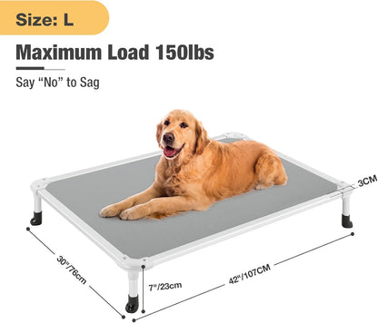 Veehoo Chew Proof Elevated Dog Bed - Cooling Raised Pet Cot - Silver Aluminum Frame and Durable