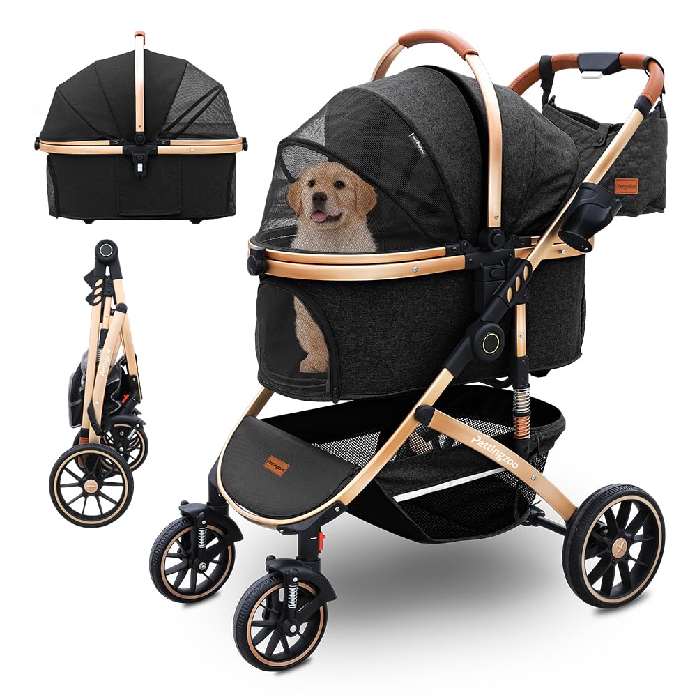 Pettingzoo Dog stroller with 4 Wheels, Folding Cat Stroller for Small/Medium/Large dogs & cats to