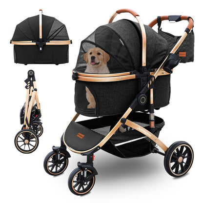 Pettingzoo Dog stroller with 4 Wheels, Folding Cat Stroller for Small/Medium/Large dogs & cats to