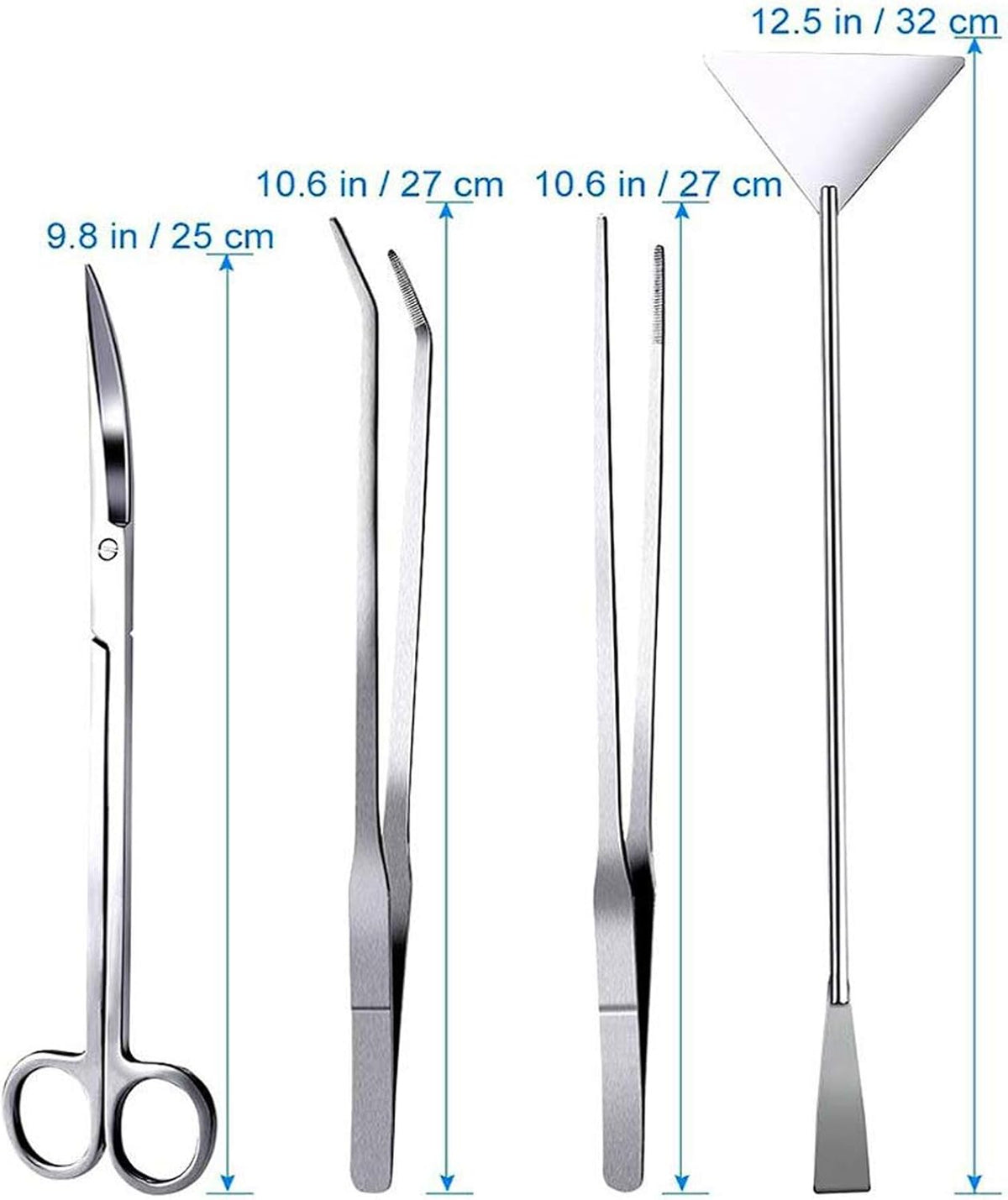 Aquarium Aquascaping Tool, Long Tweezers Scissors Spatula, 4 in 1 Stainless Steel Aquatic Plants
