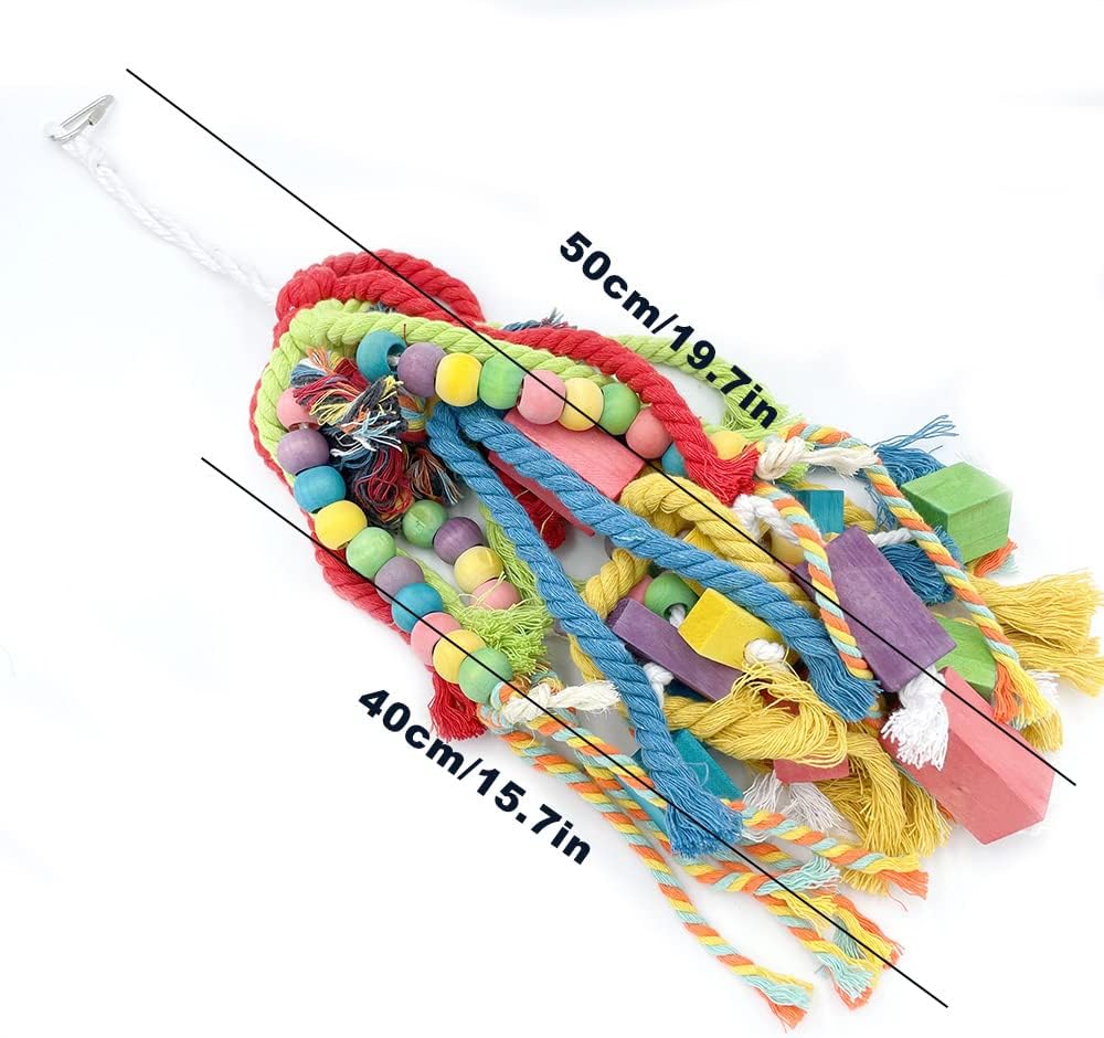 20.5 inch Parrot Chewing Toys - Wooden Block Tearing and Cotton Rope Toys for Medium Large Extra