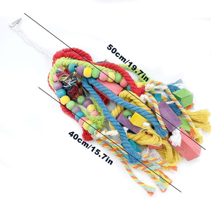 20.5 inch Parrot Chewing Toys - Wooden Block Tearing and Cotton Rope Toys for Medium Large Extra