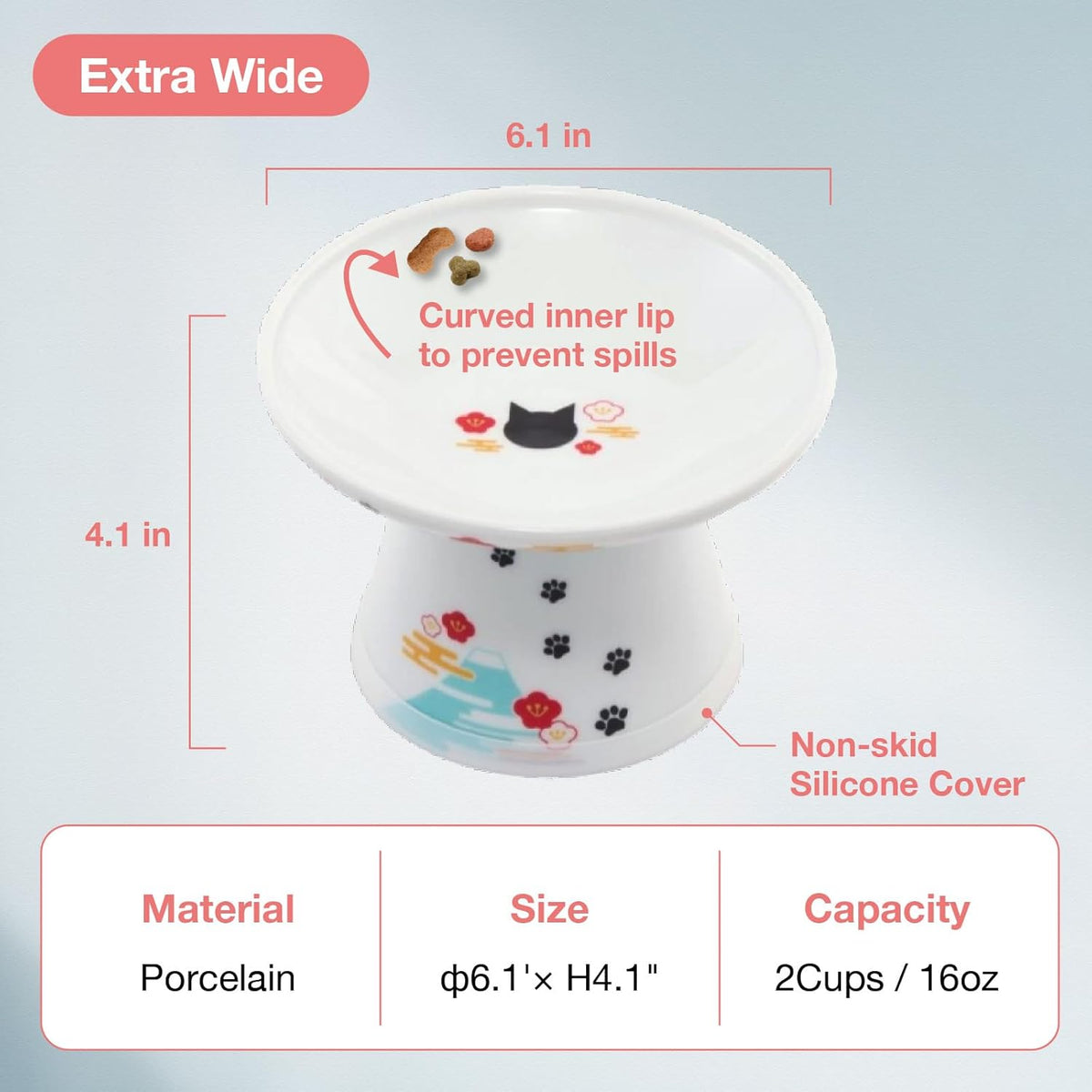 Necoichi Raised Cat Food Bowl – Ceramic Elevated Cat Bowl for Whisker & Neck Fatigue, Dishwasher