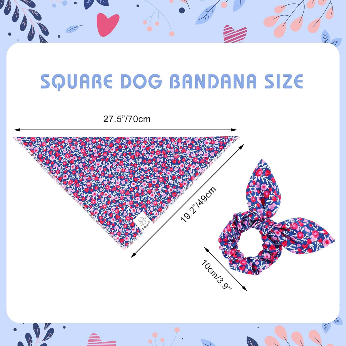 E-Clover Cute Girl Dog Bandanas & Matching Scrunchie Set Heart Dog Bandana Scarf with Bow Hair Ties