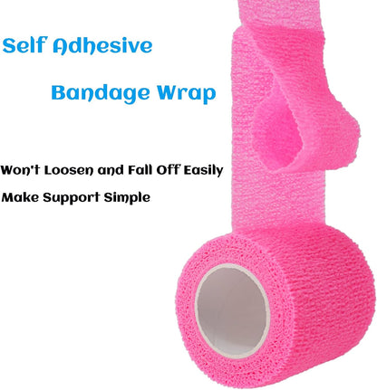 24 Rolls Pink Elastic Self Adhesive Bandage Wrap, Breathable Flexible Fabric Non Woven Cohesive