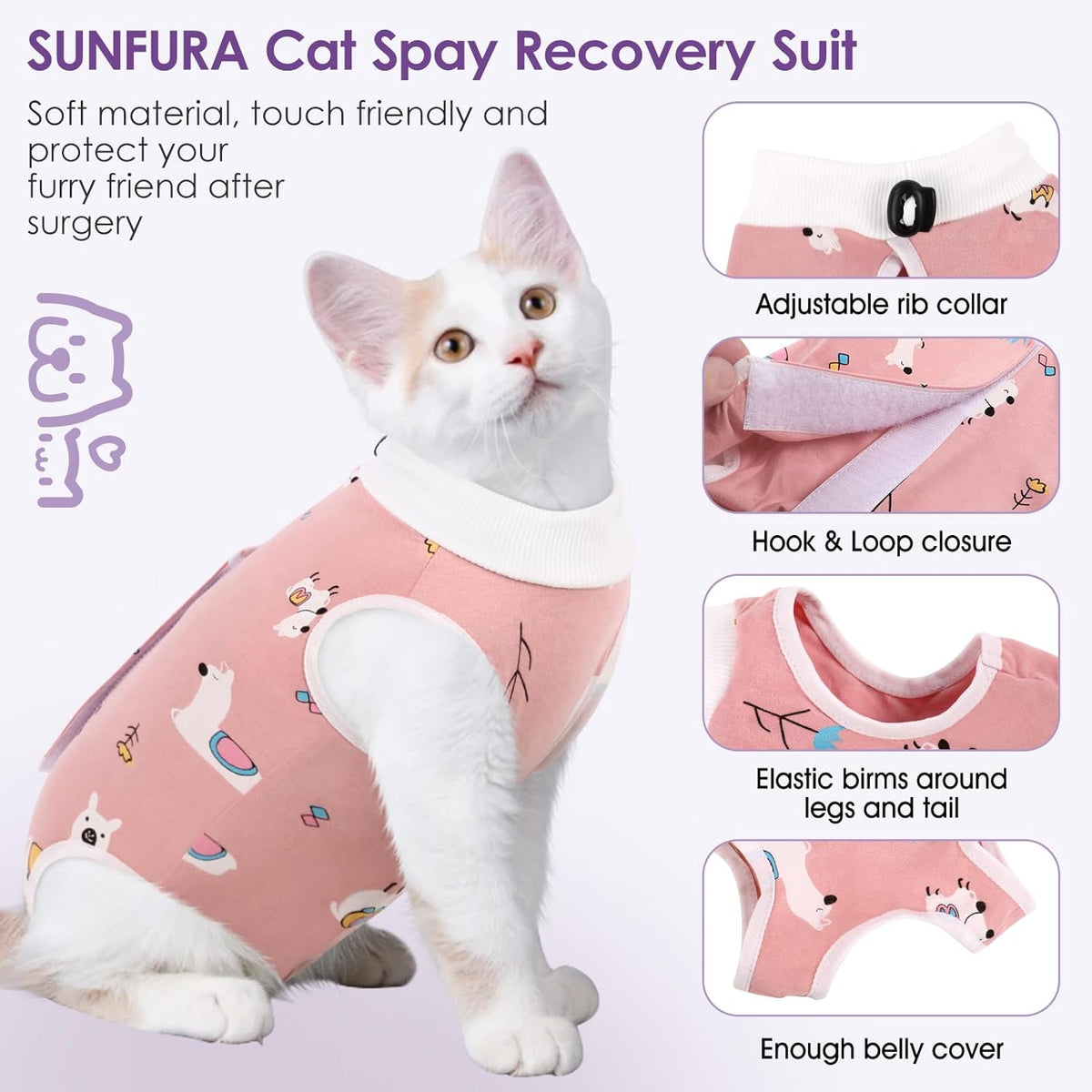 SUNFURA Cat Recovery Suit, Kitten Surgical Full Bodysuit for Abdominal Wound Protector Anti Licking