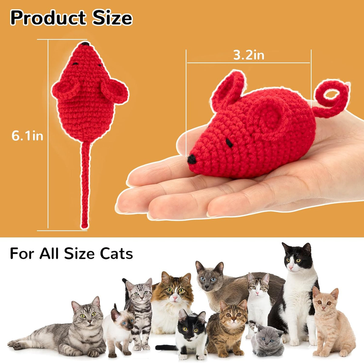 Retro Shaw Catnip Toys Crochet Mice Cat Toys,3 Pcs Yarn Cat Nip Mouse Animals Toy,Safe Teeth