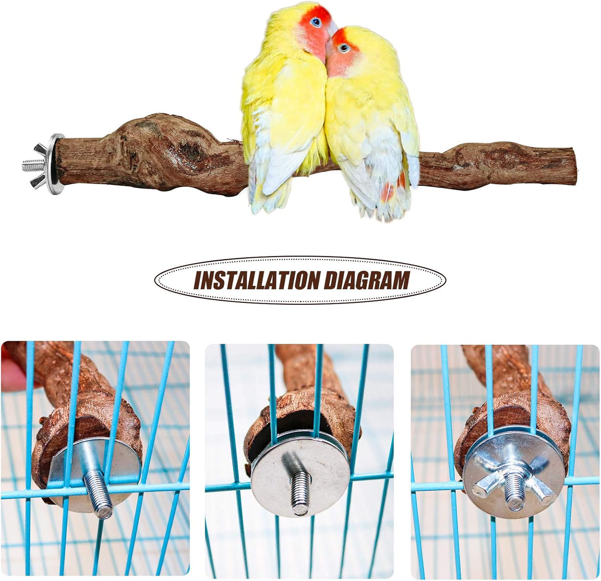 2 Packs Parrot Perch Stand,Natural Grapevine Wood Perch Parrots Cage Perch Toys Suitable for Small