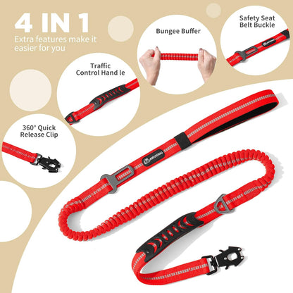 Heavy Duty Bungee Dog Leashes, 4-6FT Shock Absorbing Tactical Dog Leash with 2 Padded Handles