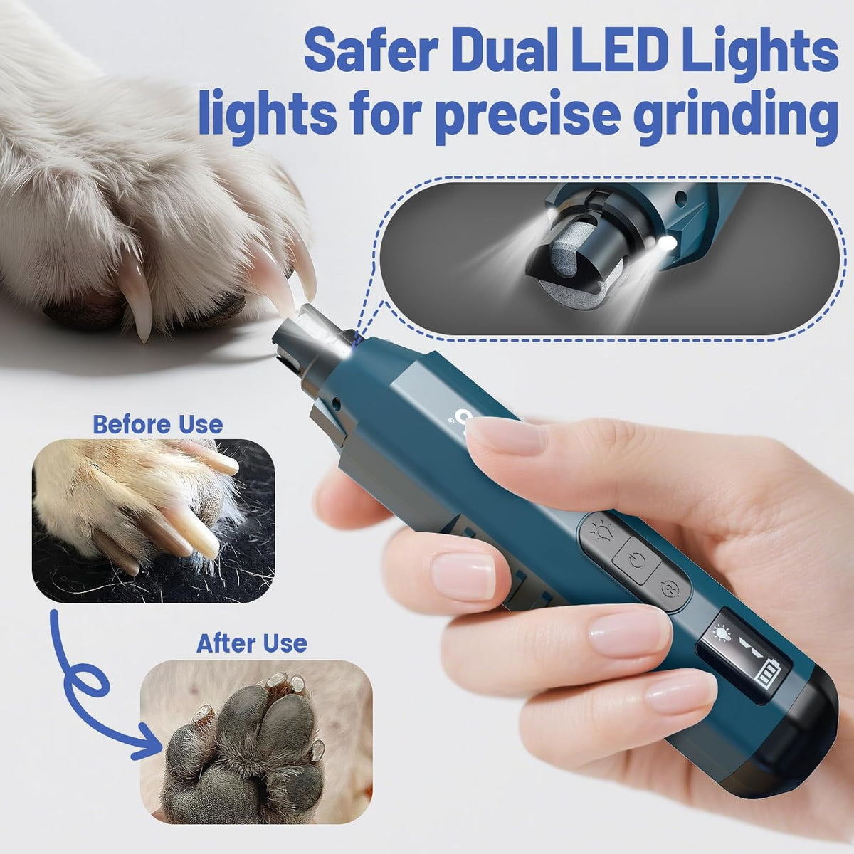 Dog Nail Grinder - Professional Electric Dog Nail Trimmer for Dogs & Cats Quiet Painless Grooming &