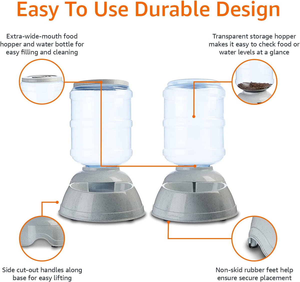 Amazon Basics Automatic Dog Cat Water Dispenser Gravity Feeder and Waterer Set, Large, 12-Pound
