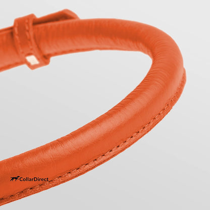 CollarDirect Rolled Leather Dog Collar, Soft Padded Round Puppy Collar, Handmade Genuine Leather