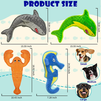 Dog Toy Squeak No Stuffing Toys, 4-Pack Toys for Small Medium Large Breed, Puppy Teething