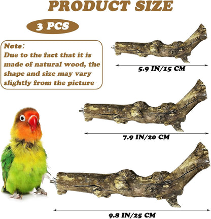 PINVNBY 3 Sizes Natural Bird Perches Wooden Parakeet Perches Bird Perches for Cage Parrot Chewing