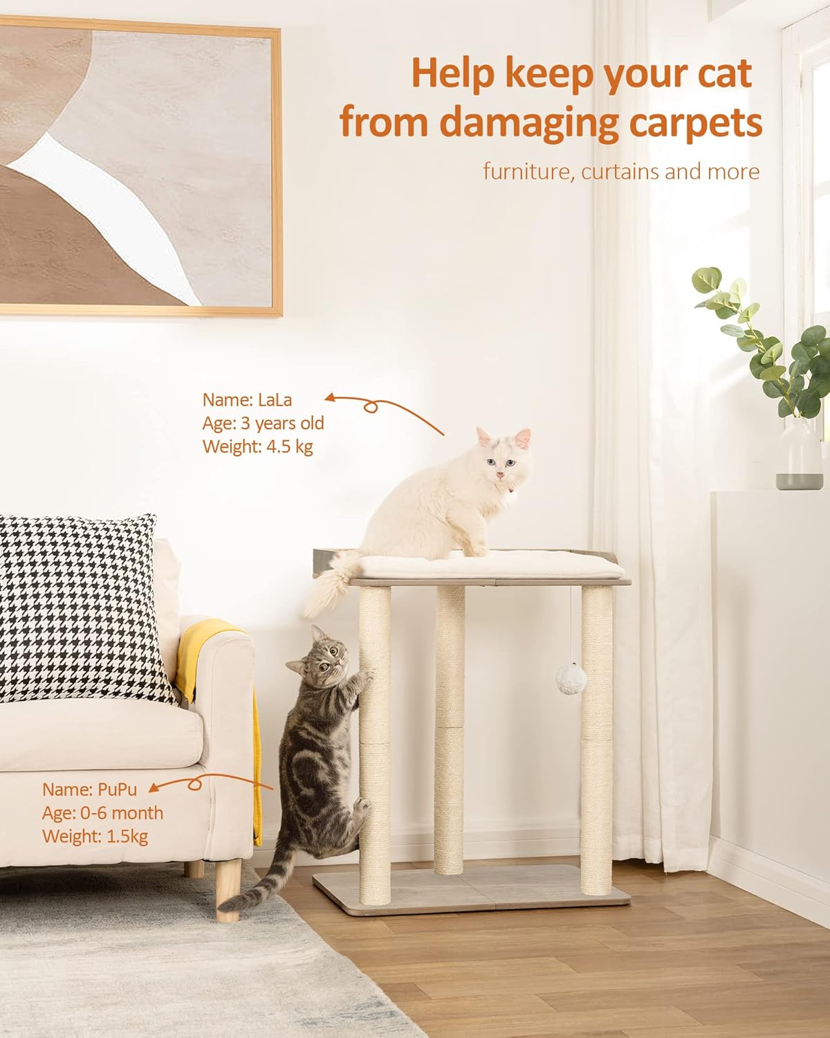 FourFurPets 26.7in Large Cat Tree Tower Condo, Cat Scratch Posts for Indoor Cats, Big Plate, Three