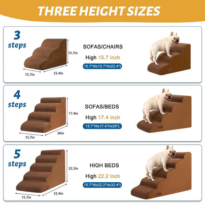 4-Step Dog Stairs and Ramp for Beds or Couches – Non-Slip Sturdy Pet Steps for Small Dogs and