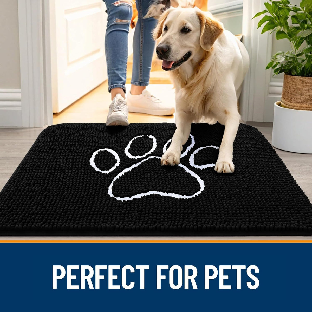 OLANLY Door Mat for Muddy Dog Paws 48x30, Ultra Absorbent Chenille Mud Doormat with Paw Print