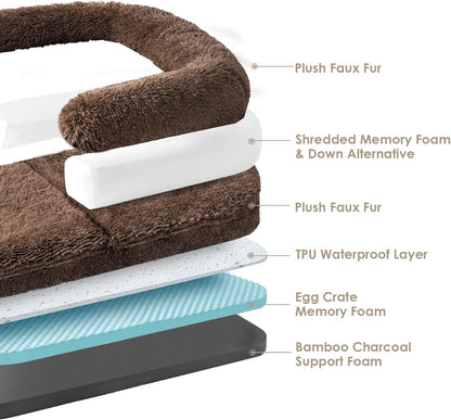 EHEYCIGA Foldable XXL Dog Bed, Faux Fur Fluffy Pet Couch Bed for Extra Large Dogs, Orthopedic