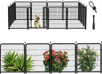 56 in(H) Decorative Garden Fence Panels, Wide Door Low Threshold, Dog Fence Outdoor for Yard. 10