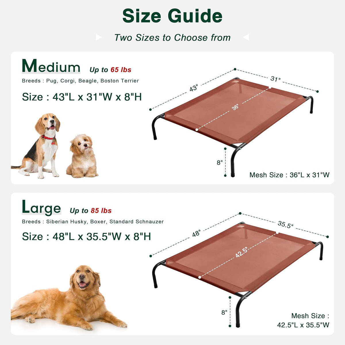 Love's cabin Elevated Cooling Dog Bed for Large Dogs, Portable Indoor & Outdoor Raised Pet Dog Cat