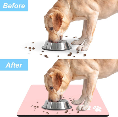 Rnivvi Dog Food Mat, 16" x 24" Footprint Absorbent Dog Cat Bowl Mat for Food and Water, Cute