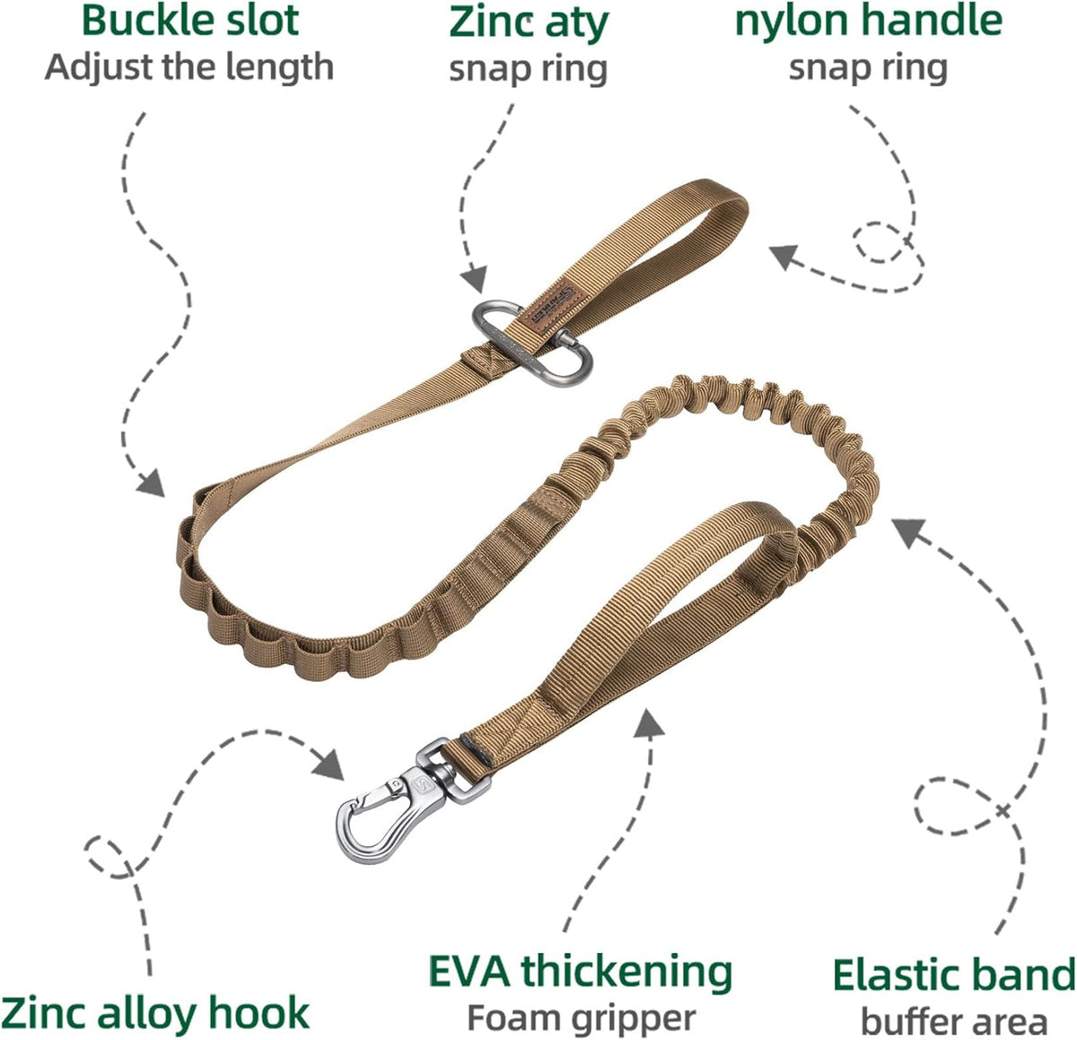 EXCELLENT ELITE SPANKER Tactical Bungee Dog Leash Military Adjustable Dog Leash Quick Release