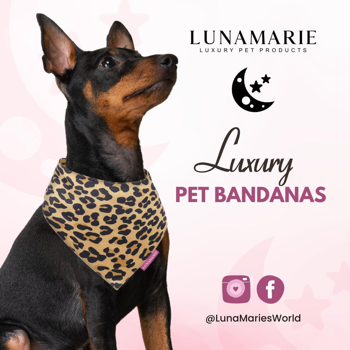 LunaMarie - Luxury Dog Bandanas - Cute Leopard Designs | Premium & Soft Poly Fabric | 100% Handmade