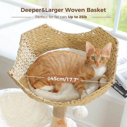 PAWZ Road Modern Cat Tree with Natural Solid Wood Scratching Post, 40 Inches Cat Tower with