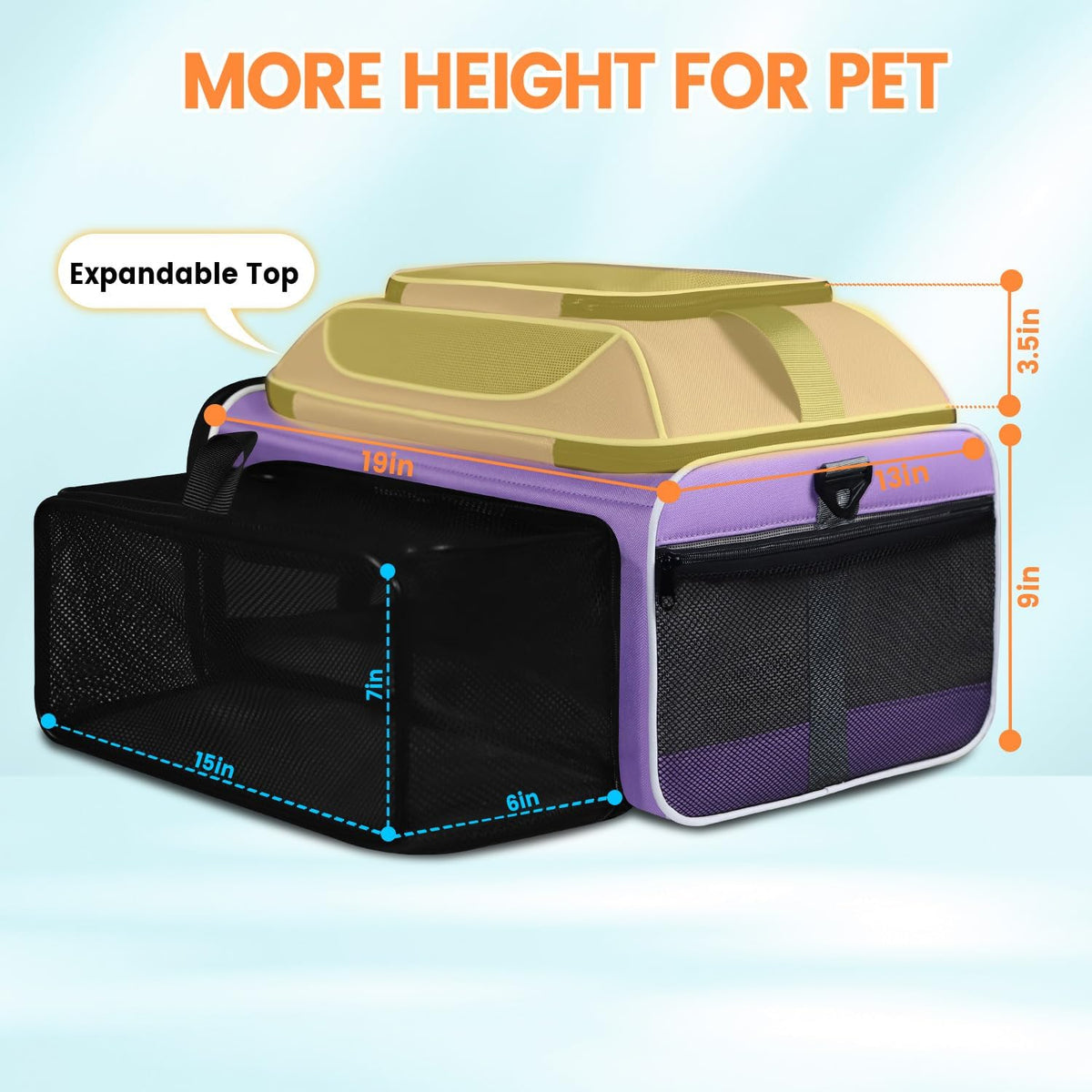 Petskd Top and Side Expandable Pet Carrier 19x13x9 Inches Southwest Allegiant Airlines Approved