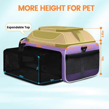 Petskd Top and Side Expandable Pet Carrier 19x13x9 Inches Southwest Allegiant Airlines Approved