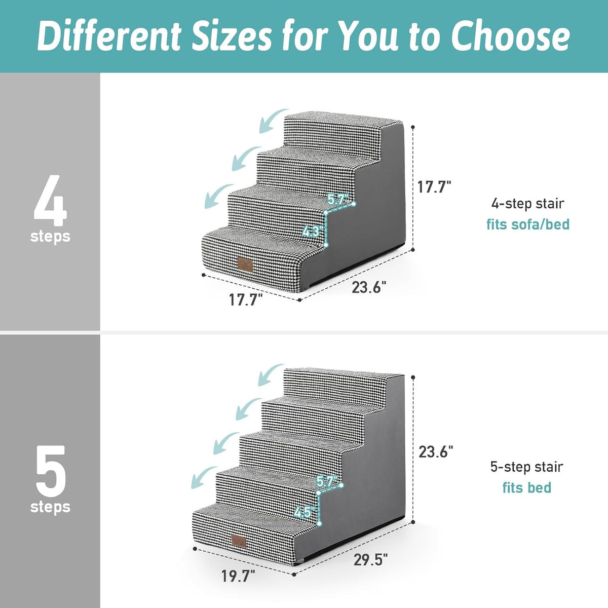 Dog Stairs for Small Dogs, 5 Tier Wider Pet Stairs for High Beds, 23.6" H Non-Slip Dog Steps for