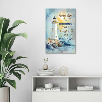 Ocean Lighthouse Pictures Wall Art, Coastal Nautical Bathroom Wall Decor Every Day is a New