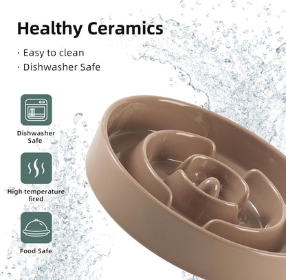 8.2inch Ceramic Slow Feeder Dog Bowl for Medium and Large Breed, Puzzle Dog Food Dish