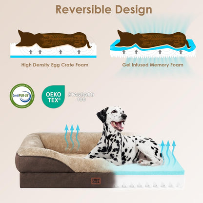 EHEYCIGA Memory Foam Dog Bed for Large Sized, Orthopedic Dog Sofa with Sides and Waterproof Liner