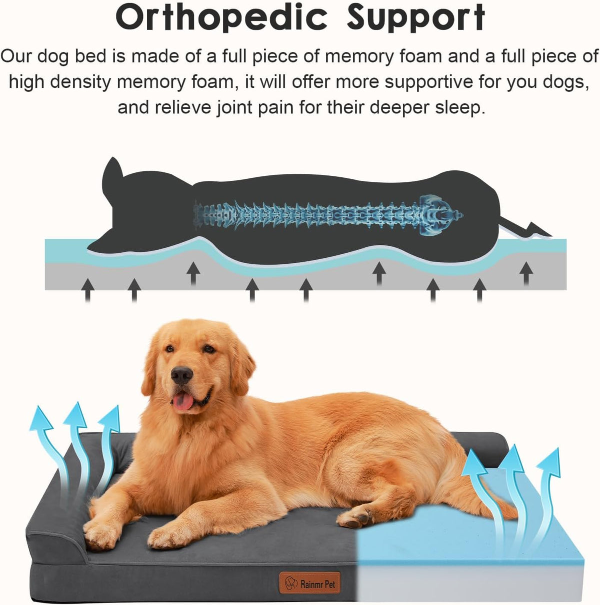 Upgraded Large Dog Bed, 3" Memory Foam with Waterproof Liner, Chew Resistant Microsuede Cover
