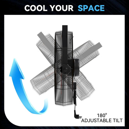 4580 CFM 18 inch High Velocity Wall Mounted Fan, 3-Speed Metal Fan with Sealed Motor, 360 Degree