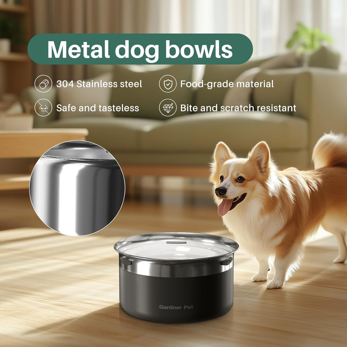 Gardner Pet Dog Bowls 1 Gallon (3.85L) Stainless Steel No Spill Dog Water Bowl, Slow Water Feeder