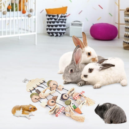 Bissap Rabbit Chew Toy, Bunny Cage Hanging Chew Toys and Treats Wooden with Snacks for Guinea Pigs
