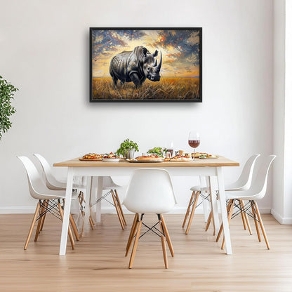 Rhino Large Wall Art Rustic Cool Wild Animal Rhinoceros Pictures Sunset Field Landscape Wall Decor