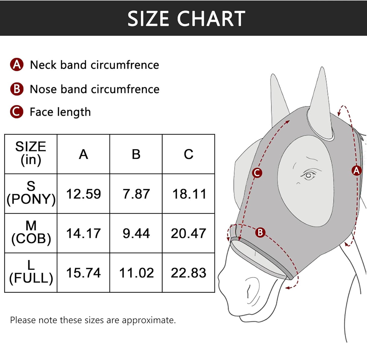 Horse Fly Mask with Ears - Large Eye Space for Full Vision, Breathable Stretch Comfort Fit, UV