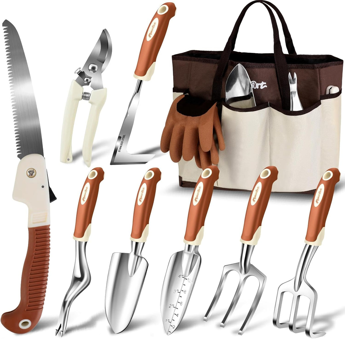 MelonArt Garden Tool Set,10 Pcs Heavy Duty Gardening Hand Tool Kit for Women Aluminum with Non Slip