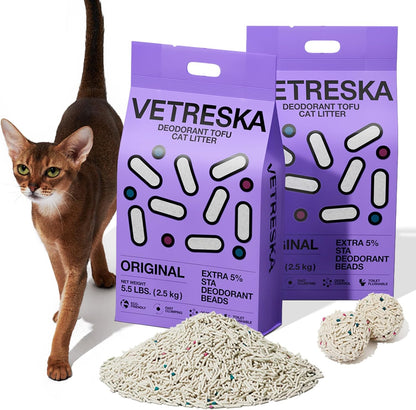 VETRESKA Tofu Cat Litter,Kitty Litter Flushable Strong Clumping Cat Litter Pellets Ultra