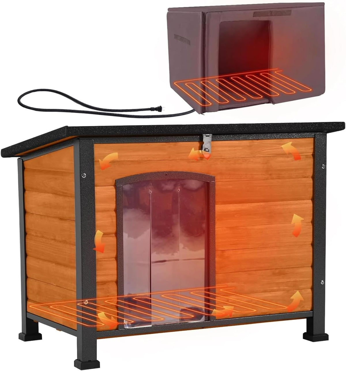 Aivituvin Dog House Outdoor Heated Dog Kennel with Insulated Liner & Heater for Winter Strong Iron